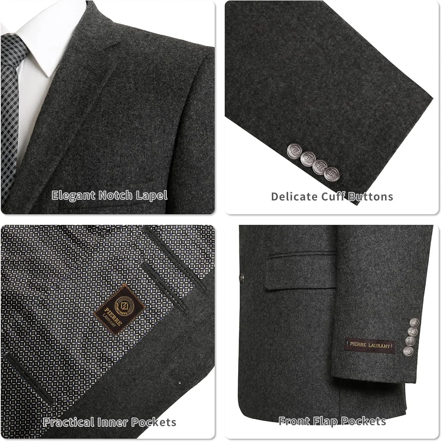 AMY ZHU Men's Sport Coat Classic Fit Stretch Blazer 2 Button Suit Jacket