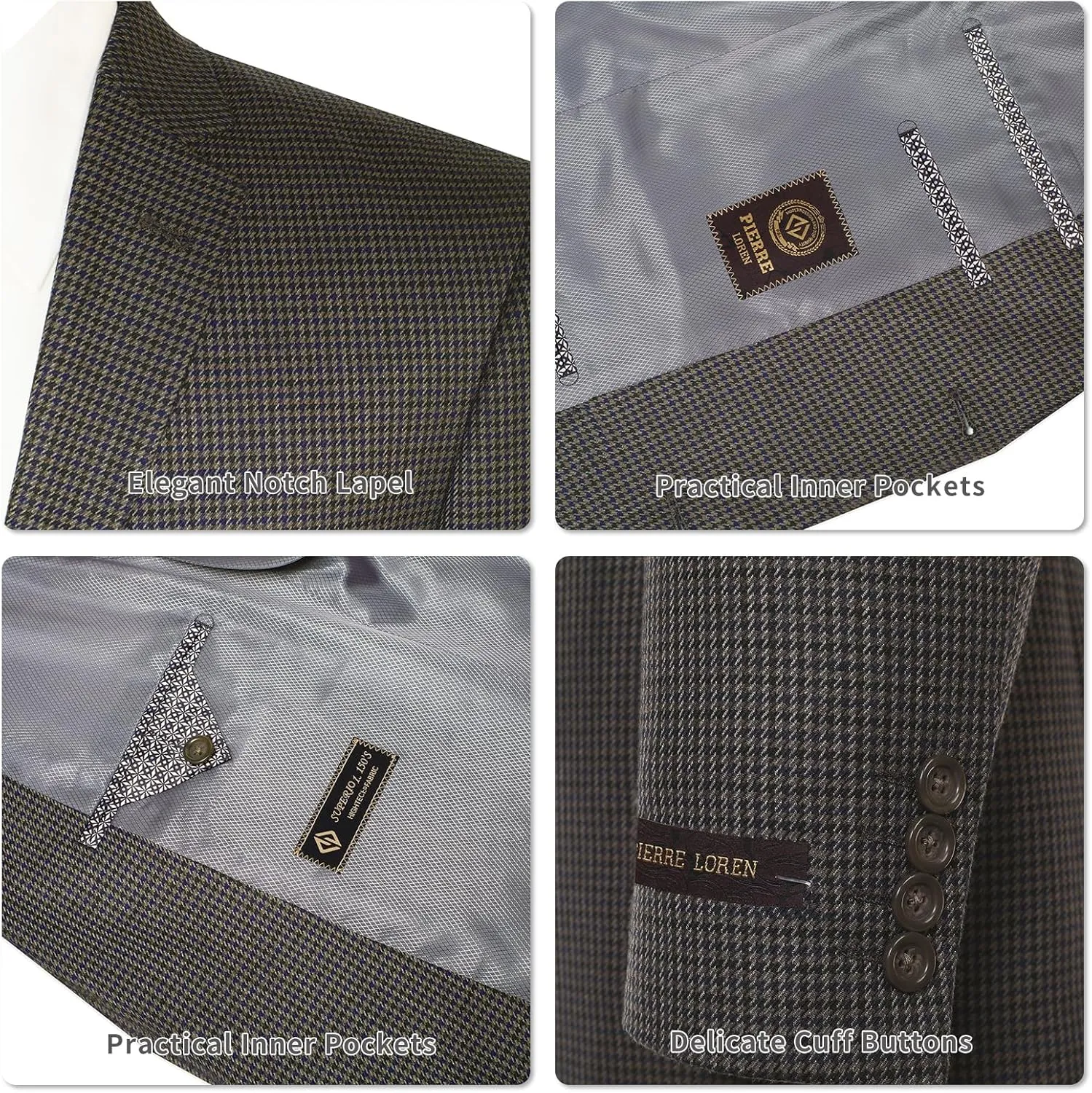 AMY ZHU Men's Sport Coat Classic Fit Stretch Blazer 2 Button Suit Jacket