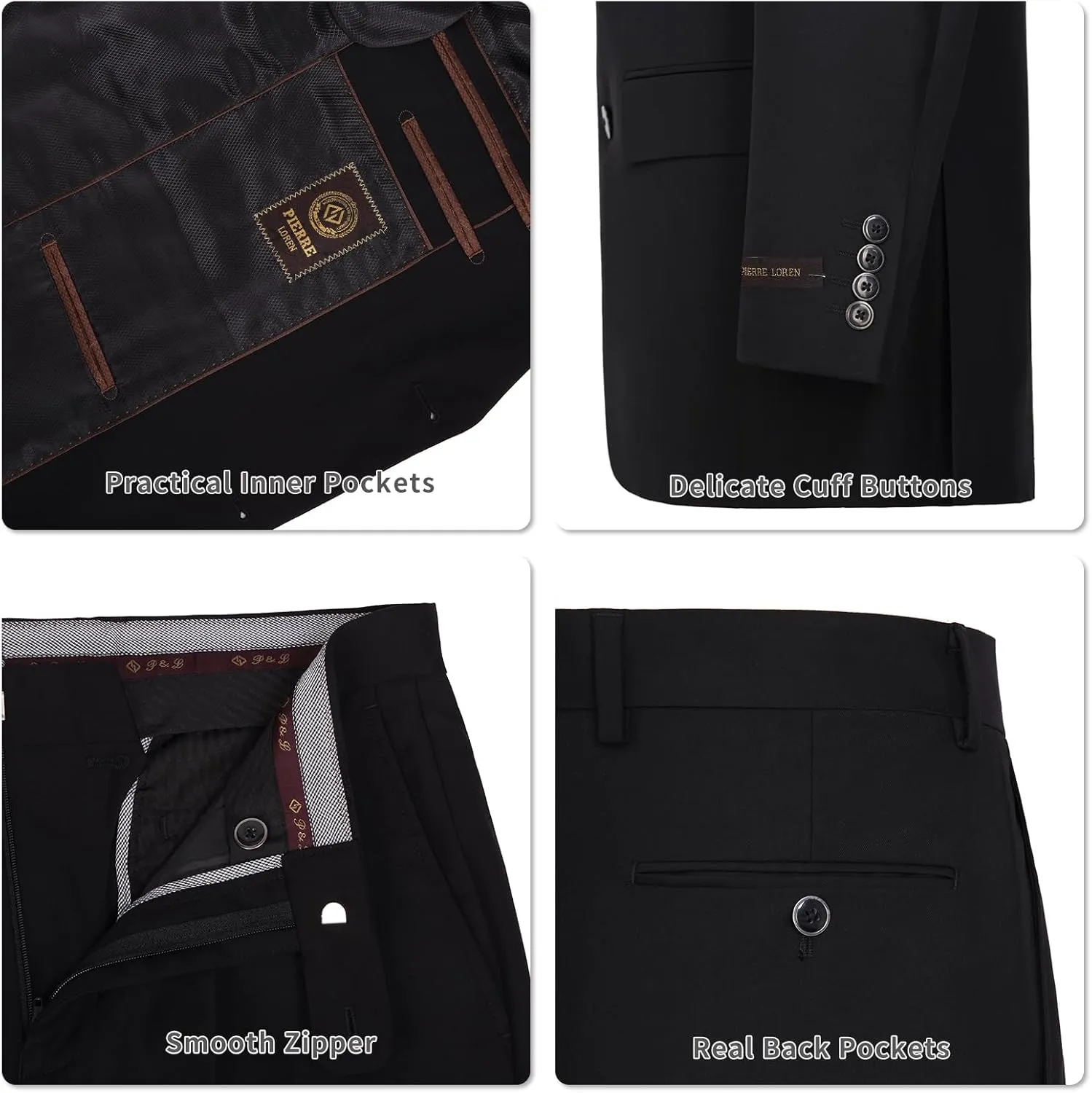 AMY ZHU Mens Suit 2 Piece Classic Fit Blazer Business Wedding Suit Set Prom Tuxedo Jacket Pants Set