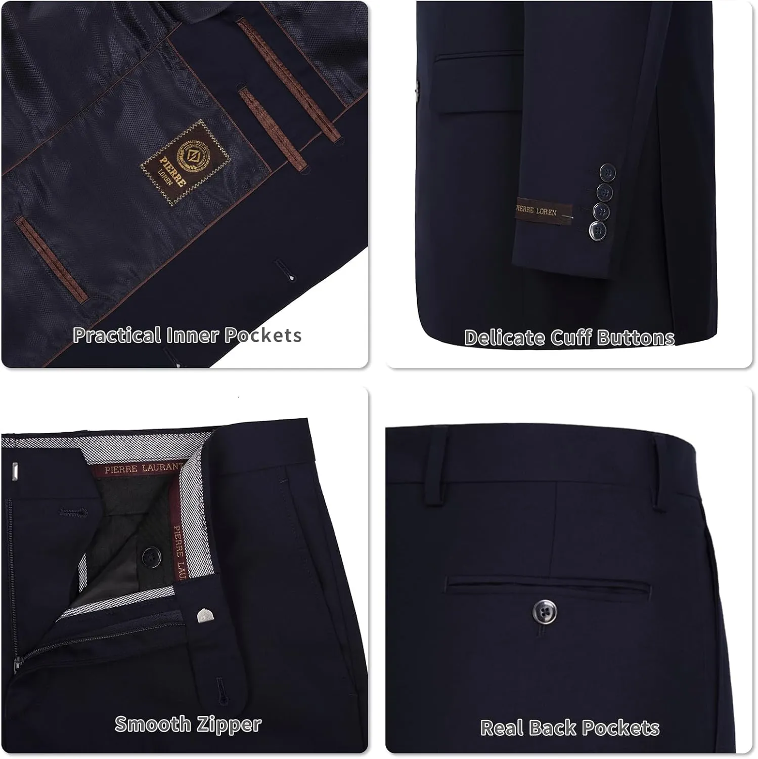 AMY ZHU Mens Suit 2 Piece Classic Fit Blazer Business Wedding Suit Set Prom Tuxedo Jacket Pants Set