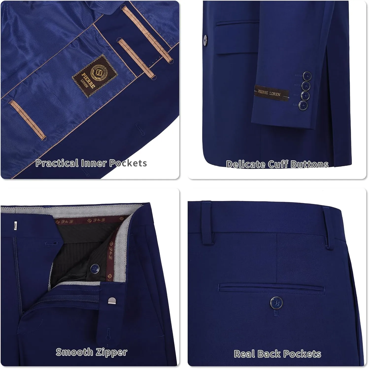 AMY ZHU Mens Suit 2 Piece Classic Fit Blazer Business Wedding Suit Set Prom Tuxedo Jacket Pants Set