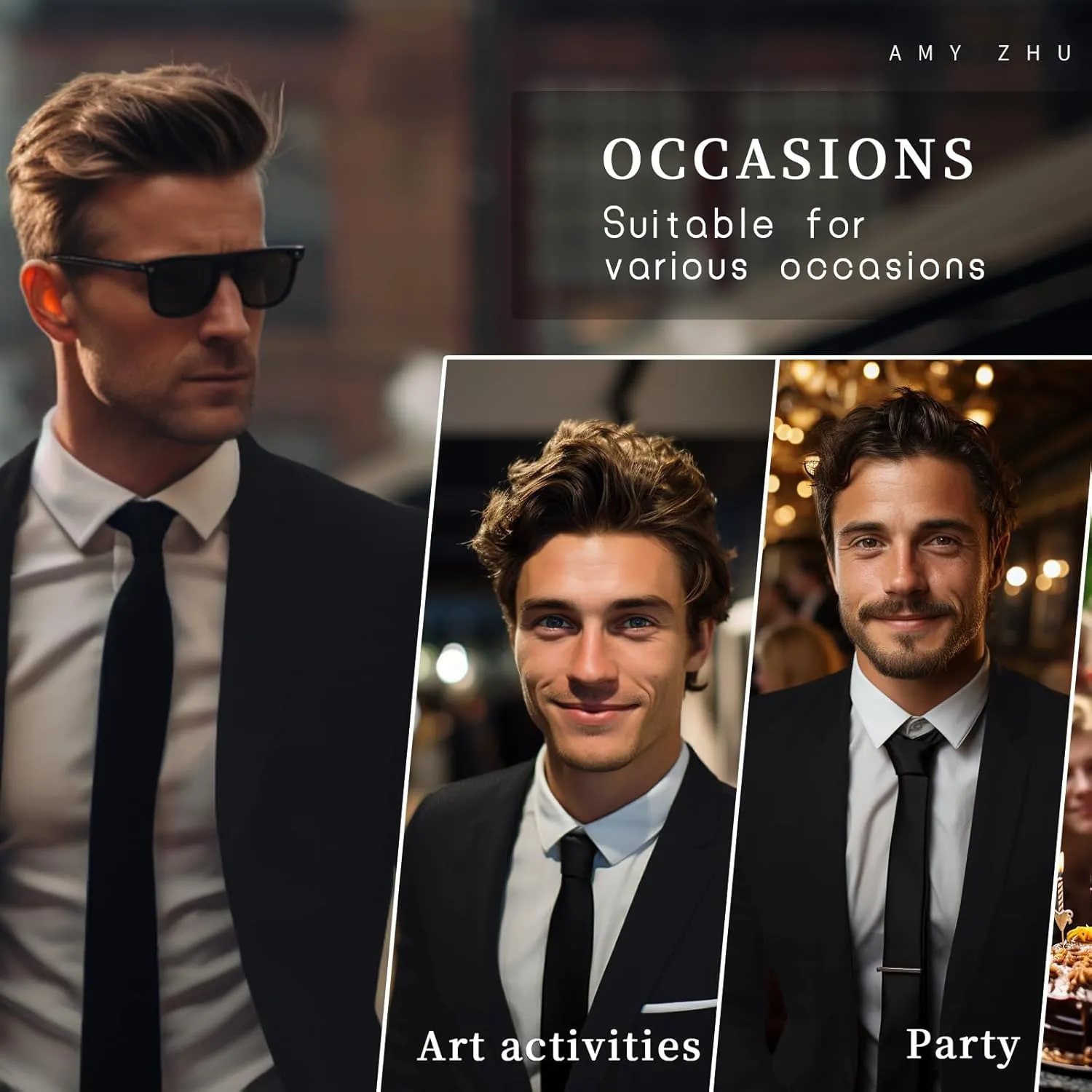 AMY ZHU Mens Suit 2 Piece Classic Fit Blazer Business Wedding Suit Set Prom Tuxedo Jacket Pants Set