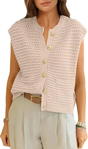 ANRABESS Women Sweater Vests Sleeveless Cardigan Casual Loose Knit Button Down Sweater Tops 2025 Spring Summer Trendy Outfits