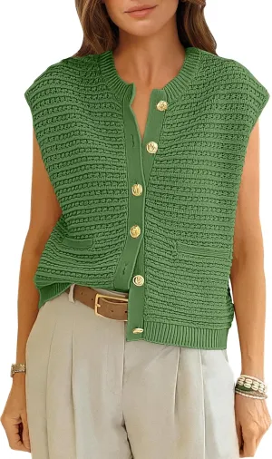 ANRABESS Women Sweater Vests Sleeveless Cardigan Casual Loose Knit Button Down Sweater Tops 2025 Spring Summer Trendy Outfits