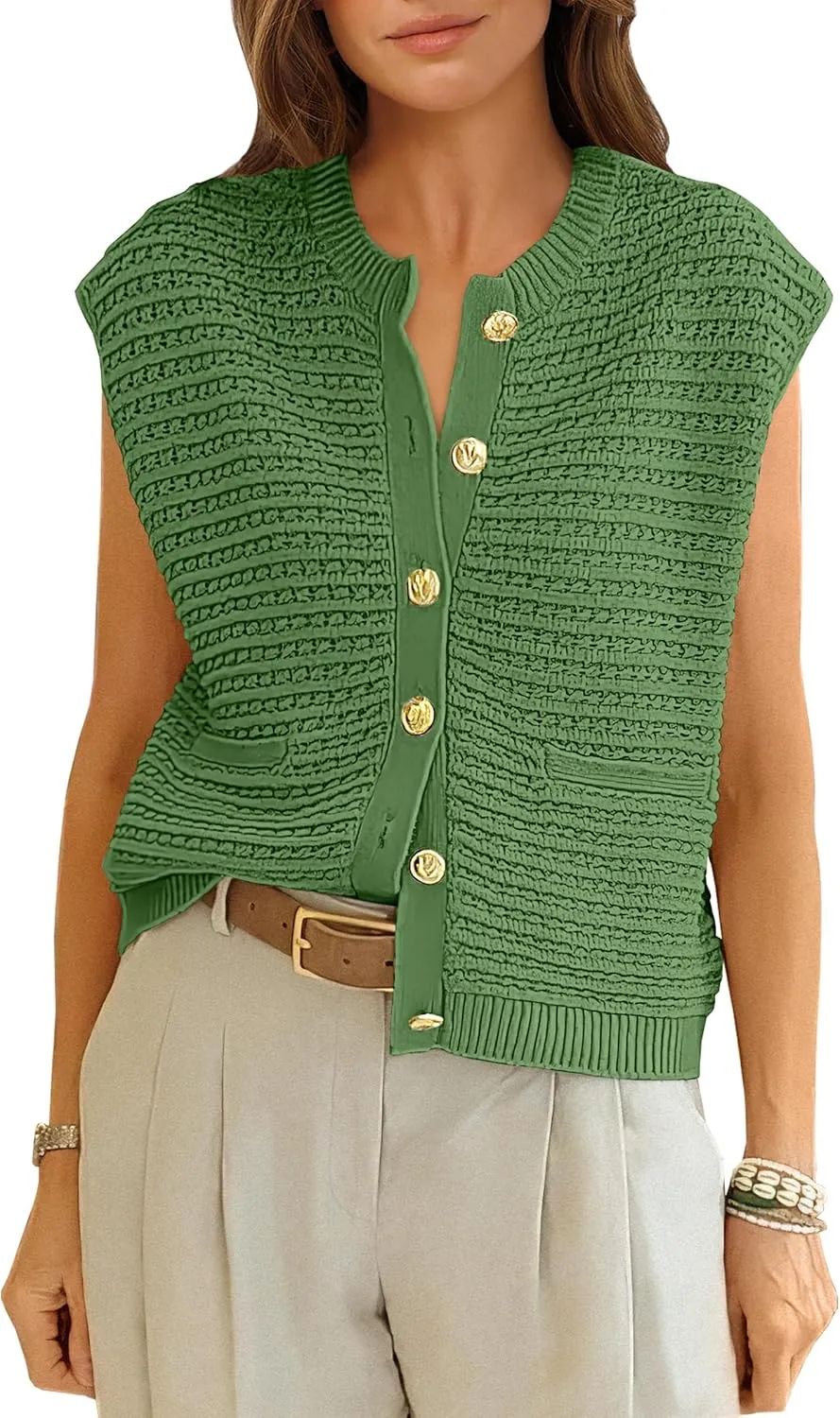 ANRABESS Women Sweater Vests Sleeveless Cardigan Casual Loose Knit Button Down Sweater Tops 2025 Spring Summer Trendy Outfits