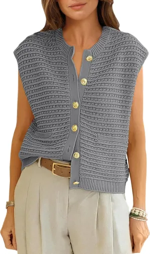 ANRABESS Women Sweater Vests Sleeveless Cardigan Casual Loose Knit Button Down Sweater Tops 2025 Spring Summer Trendy Outfits