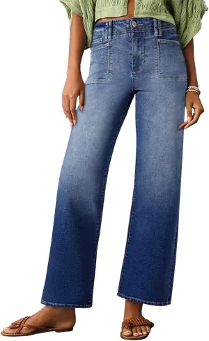 Astylish Womens Wide Leg Jeans High Waisted Stretchy Buttoned Denim Pants Trendy 2025 with Pocket
