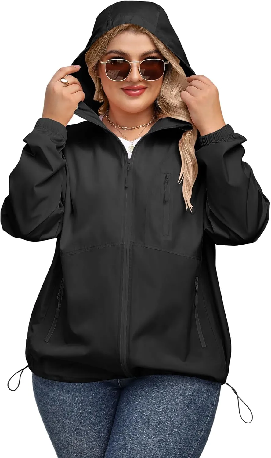 Avoogue Plus Size Womens Rain Jacket with Hood Waterproof Raincoats Lightweight Packable Outdoor Trench Coat XL-5XL