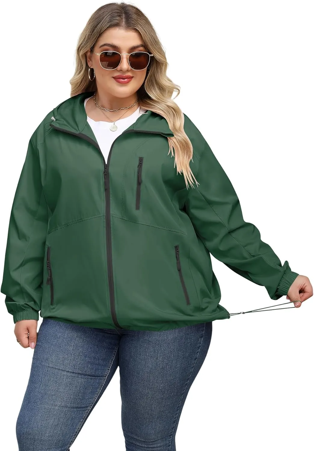 Avoogue Plus Size Womens Rain Jacket with Hood Waterproof Raincoats Lightweight Packable Outdoor Trench Coat XL-5XL