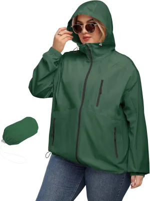 Avoogue Plus Size Womens Rain Jacket with Hood Waterproof Raincoats Lightweight Packable Outdoor Trench Coat XL-5XL
