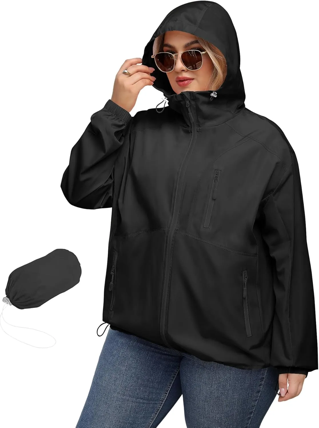 Avoogue Plus Size Womens Rain Jacket with Hood Waterproof Raincoats Lightweight Packable Outdoor Trench Coat XL-5XL
