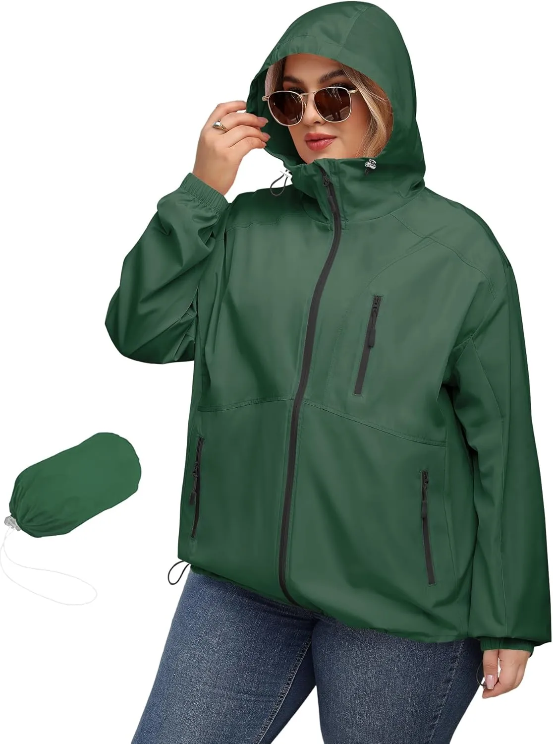 Avoogue Plus Size Womens Rain Jacket with Hood Waterproof Raincoats Lightweight Packable Outdoor Trench Coat XL-5XL