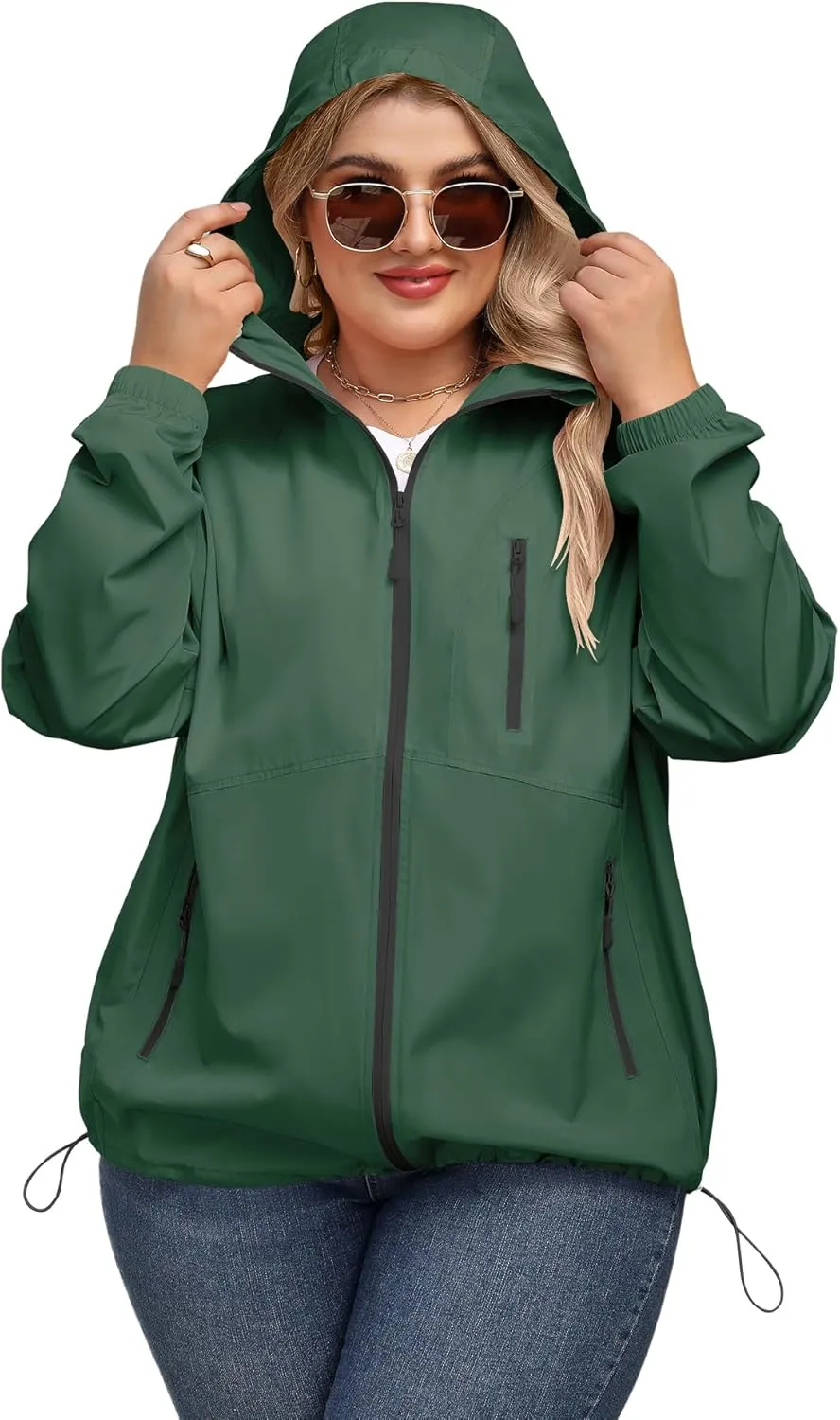 Avoogue Plus Size Womens Rain Jacket with Hood Waterproof Raincoats Lightweight Packable Outdoor Trench Coat XL-5XL