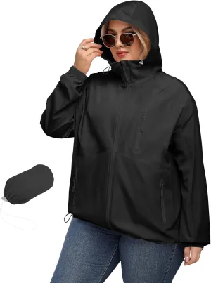 Avoogue Plus Size Womens Rain Jacket with Hood Waterproof Raincoats Lightweight Packable Outdoor Trench Coat XL-5XL
