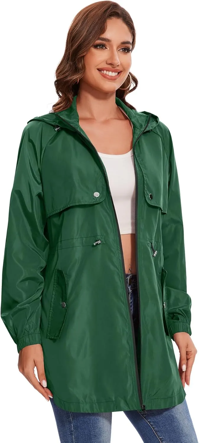 Avoogue Women Waterproof Hiking Raincoat Outdoor Lined Rain Jacket Lightweight Hooded Jackets Trench Coats