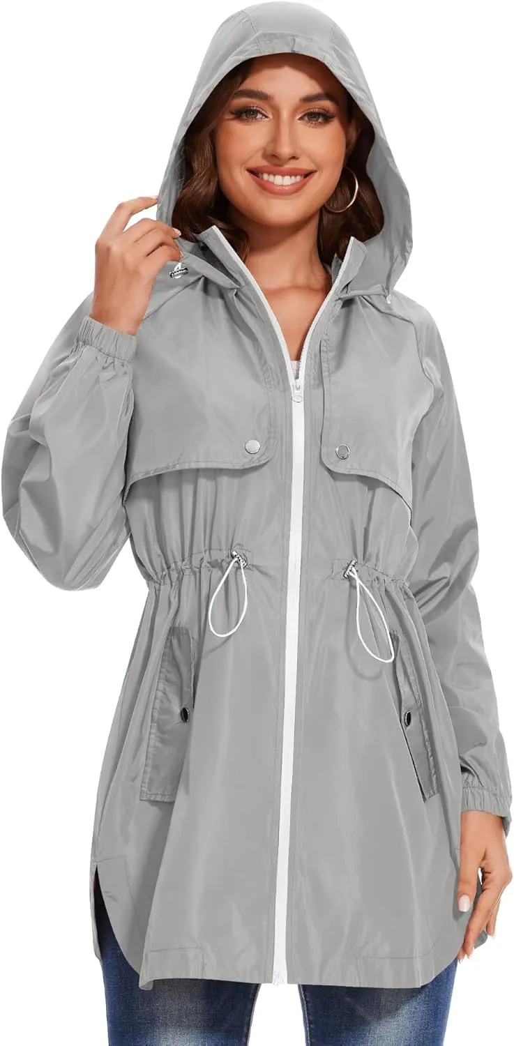 Avoogue Women Waterproof Hiking Raincoat Outdoor Lined Rain Jacket Lightweight Hooded Jackets Trench Coats