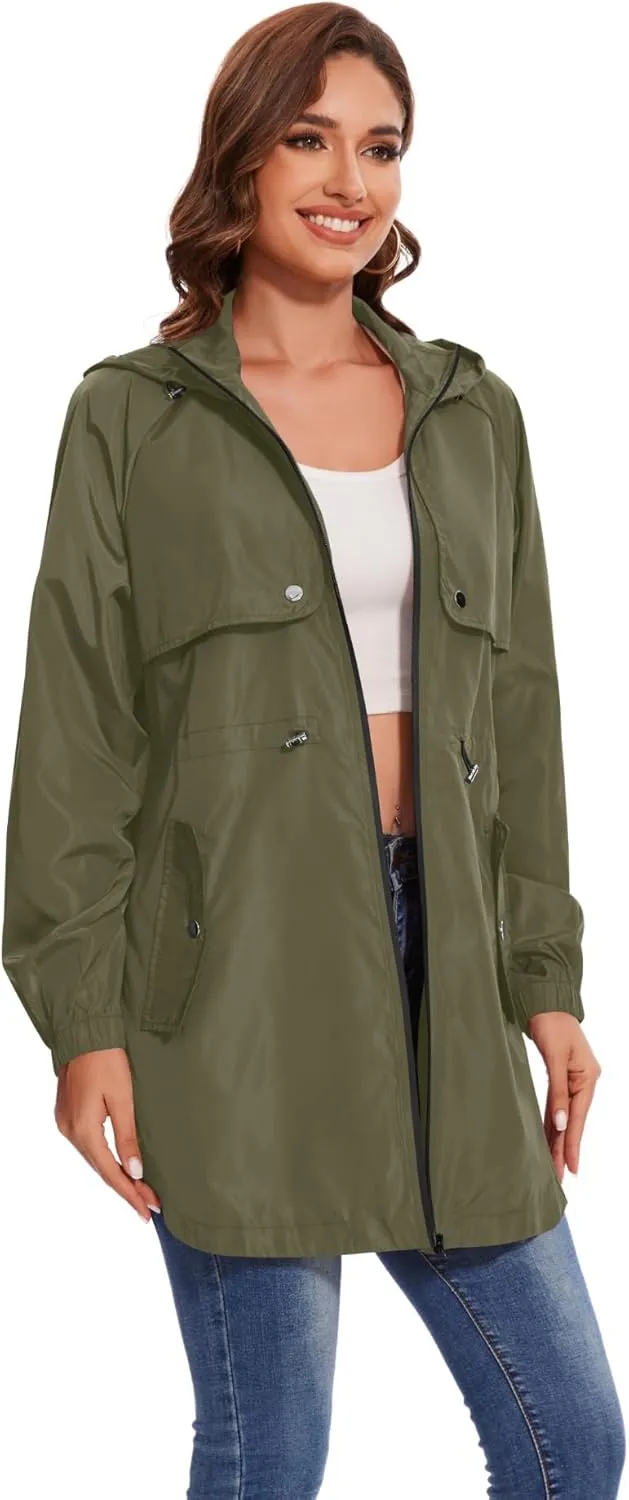 Avoogue Women Waterproof Hiking Raincoat Outdoor Lined Rain Jacket Lightweight Hooded Jackets Trench Coats