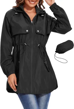 Avoogue Women Waterproof Hiking Raincoat Outdoor Lined Rain Jacket Lightweight Hooded Jackets Trench Coats