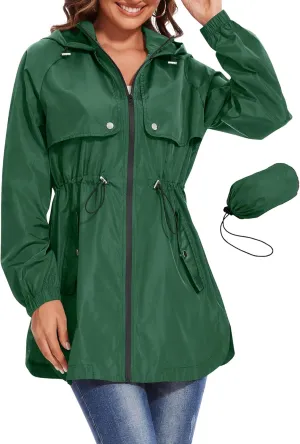 Avoogue Women Waterproof Hiking Raincoat Outdoor Lined Rain Jacket Lightweight Hooded Jackets Trench Coats