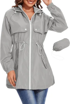Avoogue Women Waterproof Hiking Raincoat Outdoor Lined Rain Jacket Lightweight Hooded Jackets Trench Coats