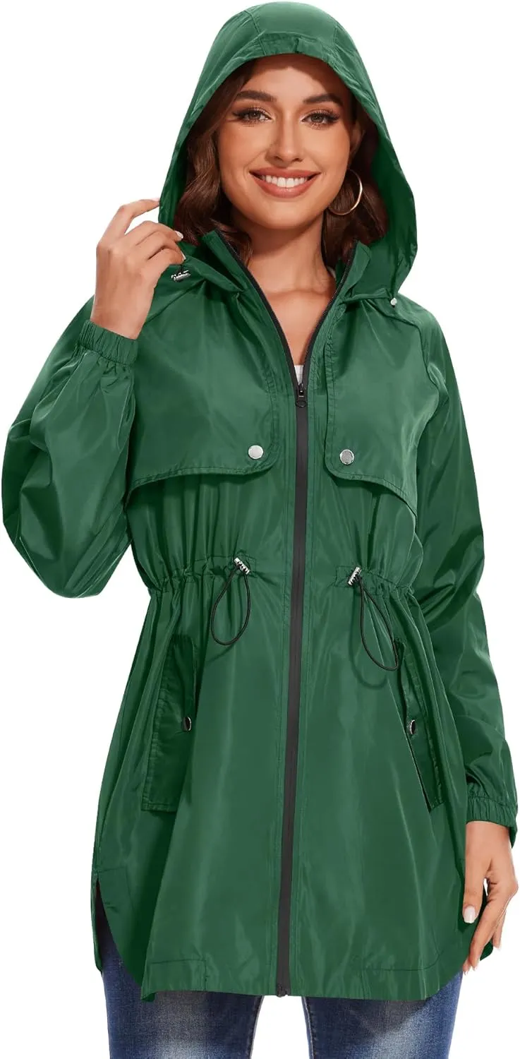 Avoogue Women Waterproof Hiking Raincoat Outdoor Lined Rain Jacket Lightweight Hooded Jackets Trench Coats
