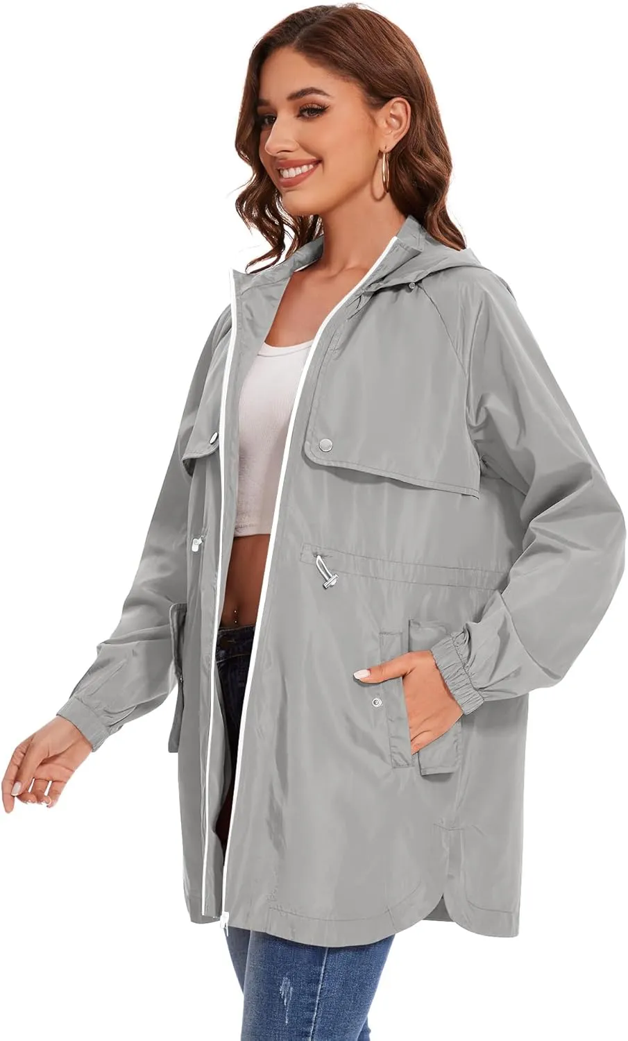 Avoogue Women Waterproof Hiking Raincoat Outdoor Lined Rain Jacket Lightweight Hooded Jackets Trench Coats