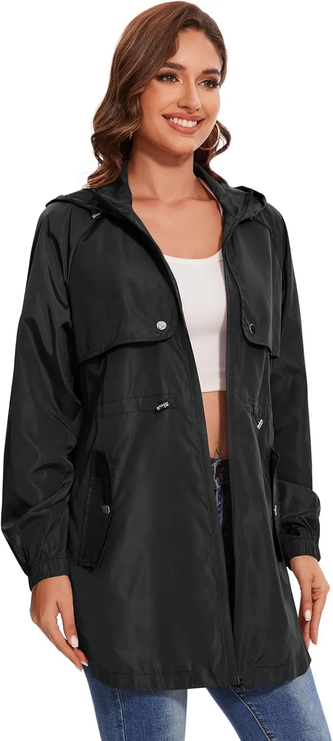 Avoogue Women Waterproof Hiking Raincoat Outdoor Lined Rain Jacket Lightweight Hooded Jackets Trench Coats
