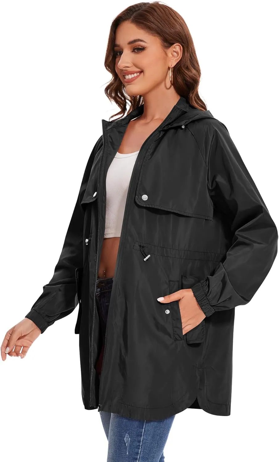 Avoogue Women Waterproof Hiking Raincoat Outdoor Lined Rain Jacket Lightweight Hooded Jackets Trench Coats