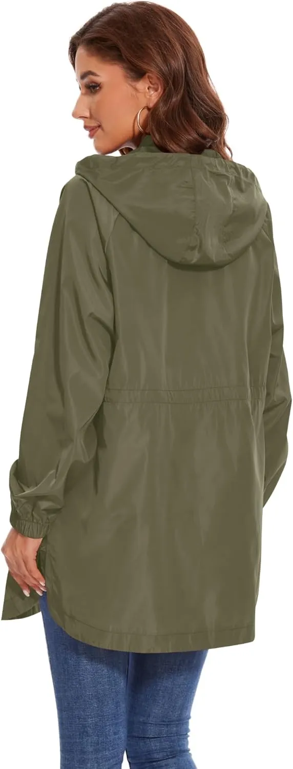 Avoogue Women Waterproof Hiking Raincoat Outdoor Lined Rain Jacket Lightweight Hooded Jackets Trench Coats