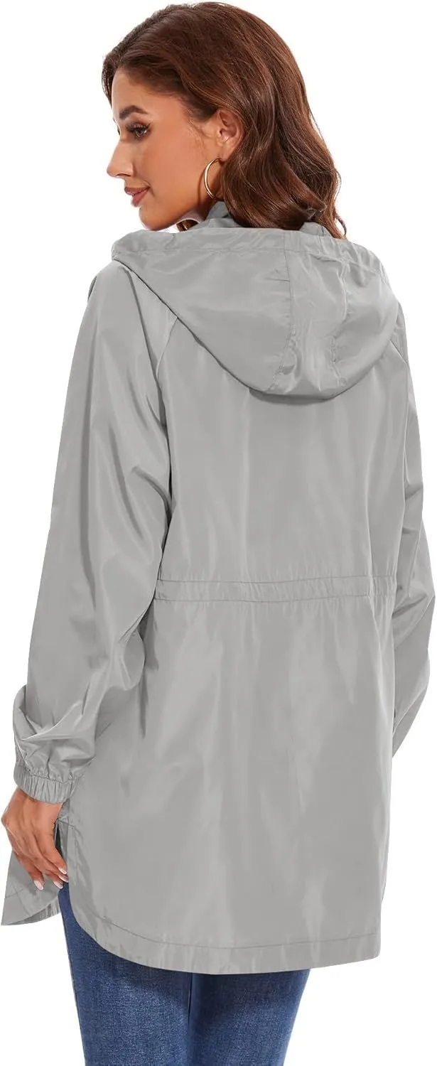 Avoogue Women Waterproof Hiking Raincoat Outdoor Lined Rain Jacket Lightweight Hooded Jackets Trench Coats