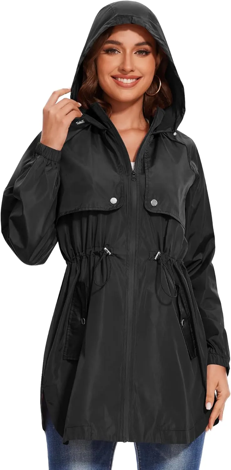 Avoogue Women Waterproof Hiking Raincoat Outdoor Lined Rain Jacket Lightweight Hooded Jackets Trench Coats