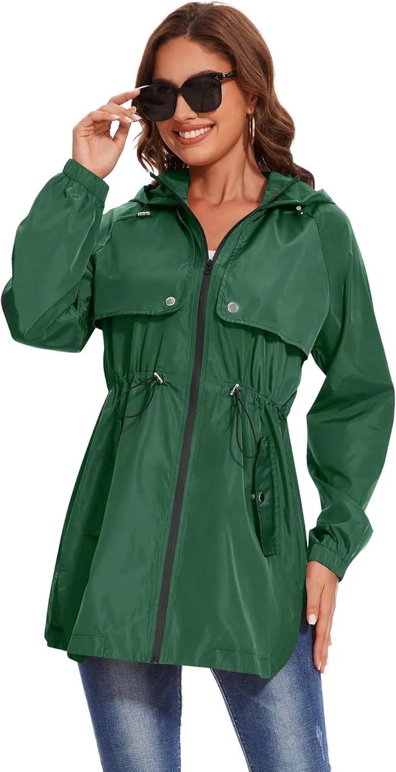 Avoogue Women Waterproof Hiking Raincoat Outdoor Lined Rain Jacket Lightweight Hooded Jackets Trench Coats