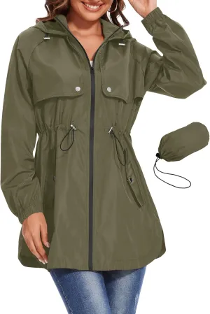 Avoogue Women Waterproof Hiking Raincoat Outdoor Lined Rain Jacket Lightweight Hooded Jackets Trench Coats