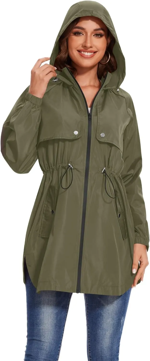Avoogue Women Waterproof Hiking Raincoat Outdoor Lined Rain Jacket Lightweight Hooded Jackets Trench Coats