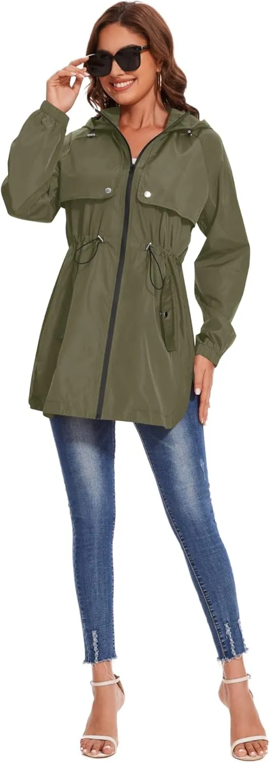 Avoogue Women Waterproof Hiking Raincoat Outdoor Lined Rain Jacket Lightweight Hooded Jackets Trench Coats