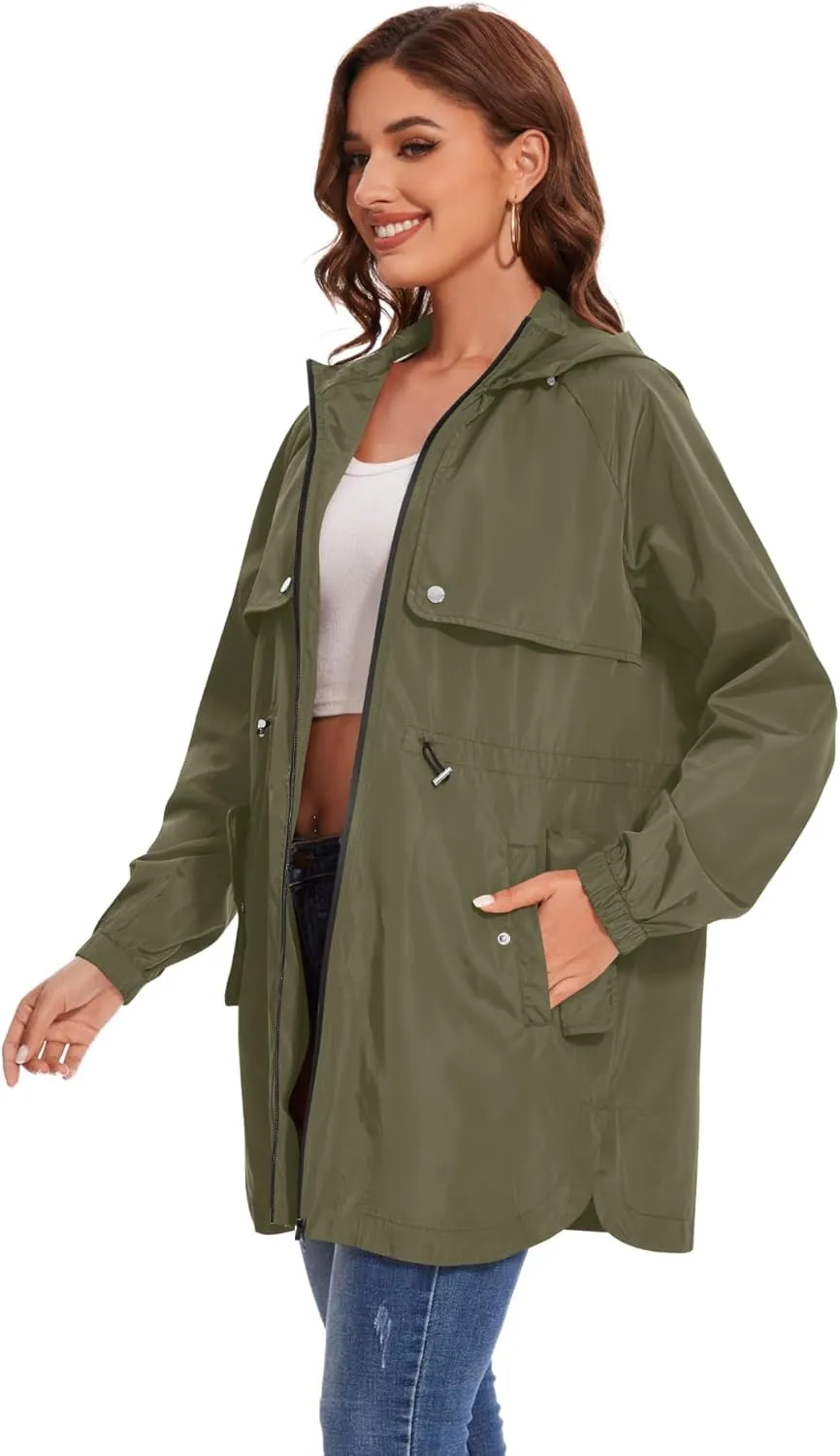 Avoogue Women Waterproof Hiking Raincoat Outdoor Lined Rain Jacket Lightweight Hooded Jackets Trench Coats