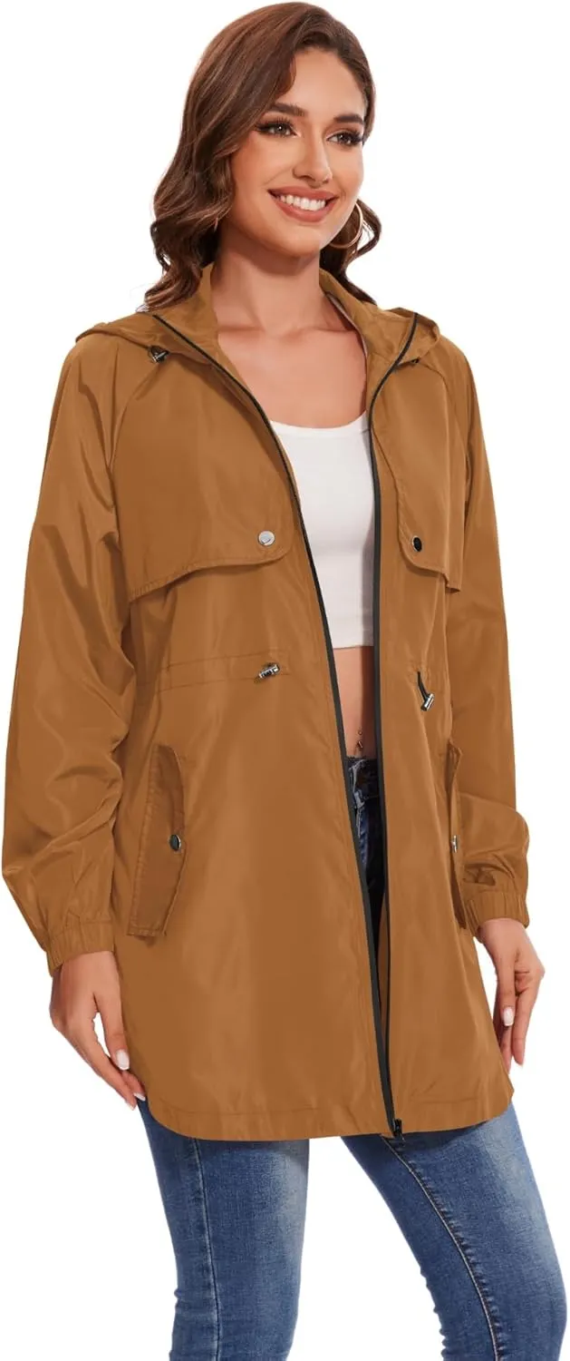 Avoogue Women Waterproof Hiking Raincoat Outdoor Lined Rain Jacket Lightweight Hooded Jackets Trench Coats