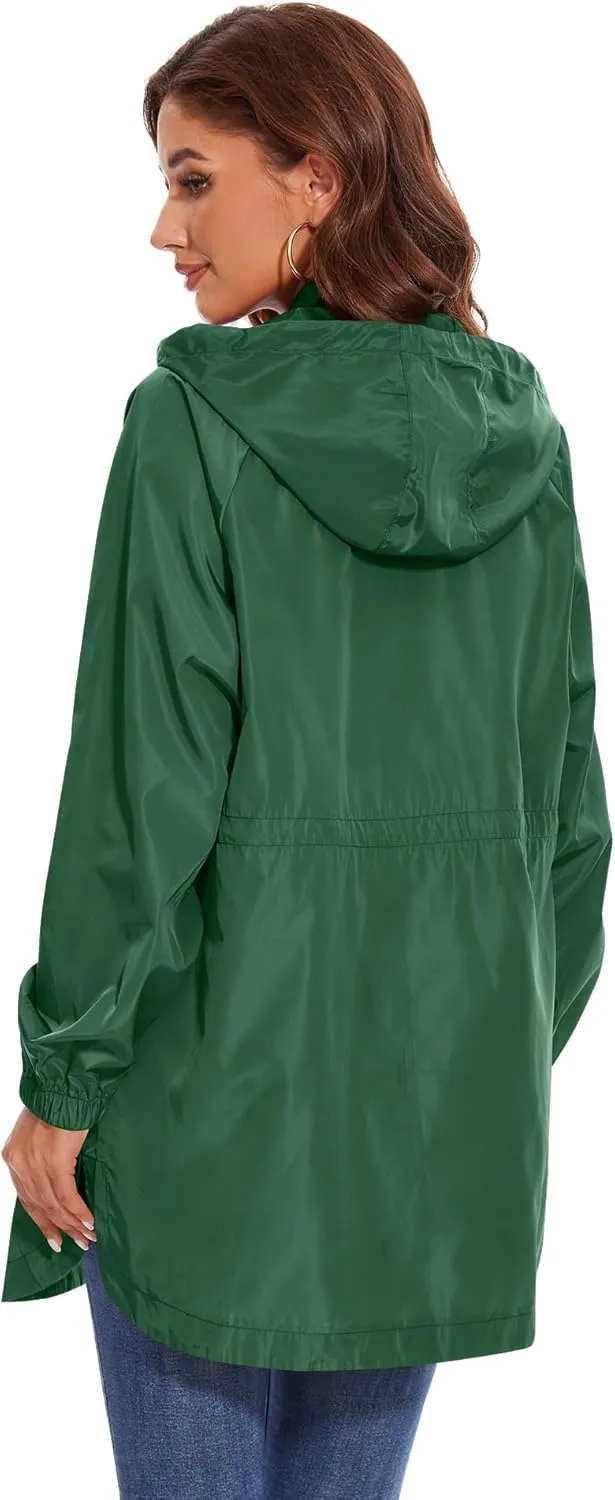 Avoogue Women Waterproof Hiking Raincoat Outdoor Lined Rain Jacket Lightweight Hooded Jackets Trench Coats