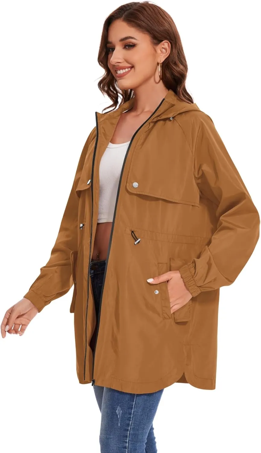 Avoogue Women Waterproof Hiking Raincoat Outdoor Lined Rain Jacket Lightweight Hooded Jackets Trench Coats