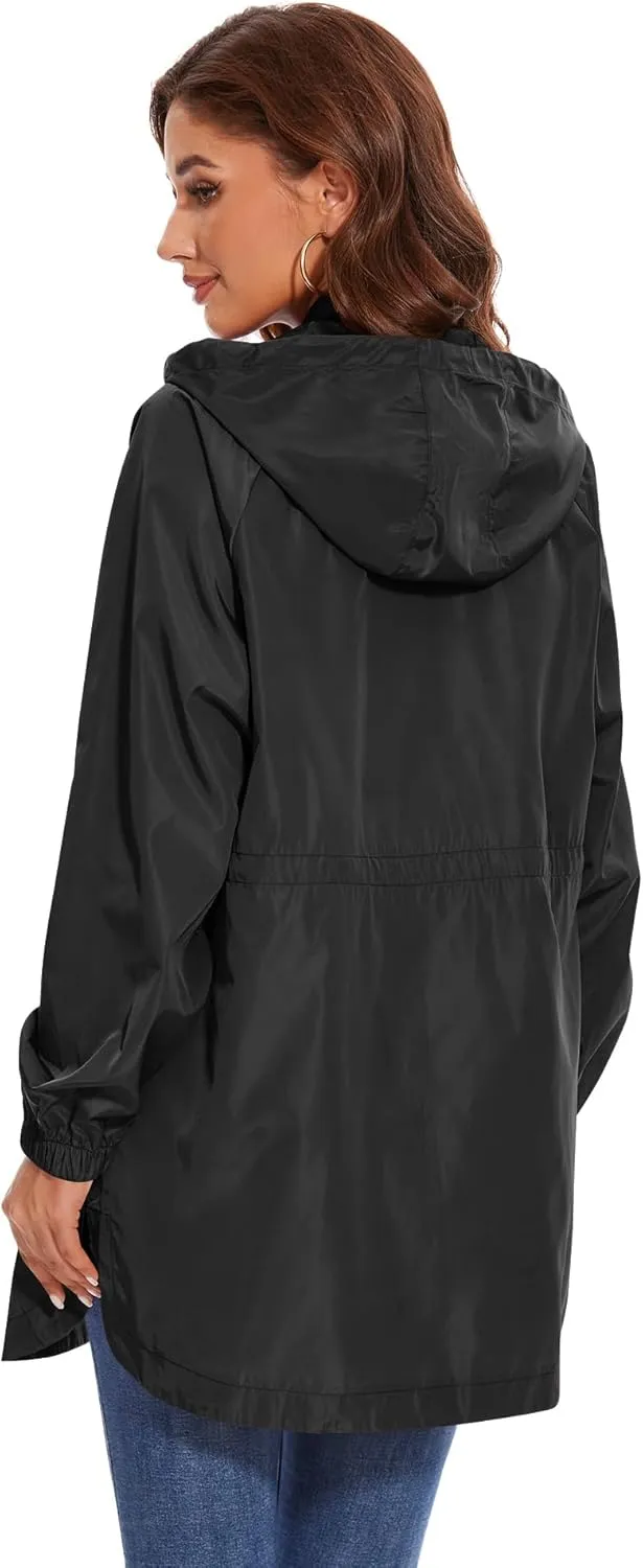 Avoogue Women Waterproof Hiking Raincoat Outdoor Lined Rain Jacket Lightweight Hooded Jackets Trench Coats