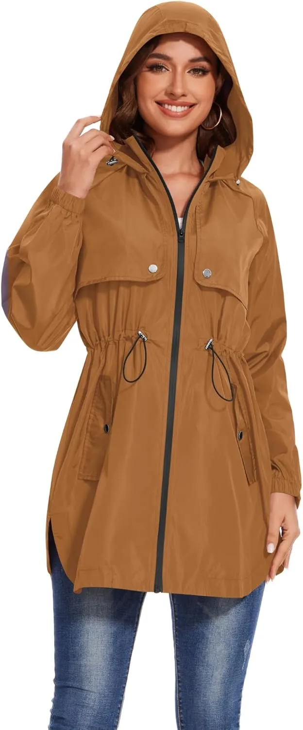 Avoogue Women Waterproof Hiking Raincoat Outdoor Lined Rain Jacket Lightweight Hooded Jackets Trench Coats
