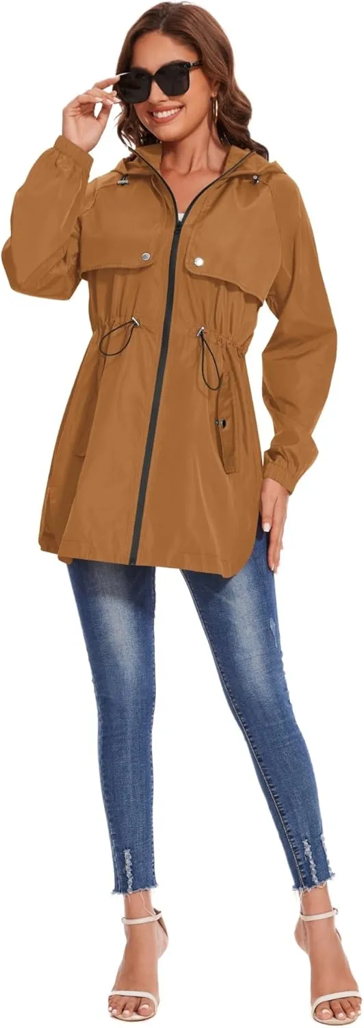 Avoogue Women Waterproof Hiking Raincoat Outdoor Lined Rain Jacket Lightweight Hooded Jackets Trench Coats