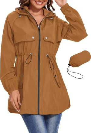 Avoogue Women Waterproof Hiking Raincoat Outdoor Lined Rain Jacket Lightweight Hooded Jackets Trench Coats