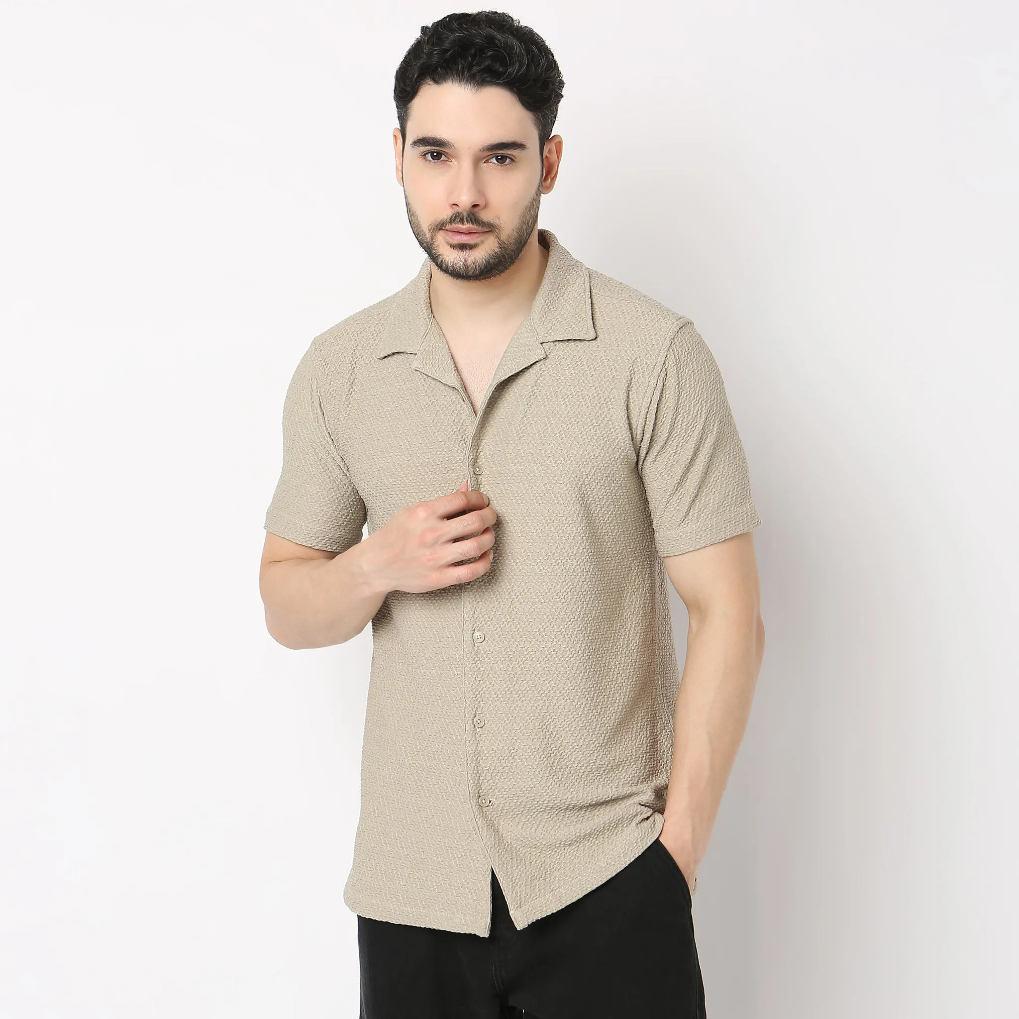 BAE Shirt™ - Luxury Blend of Super Soft Nylon & E-fast® Stretch - Diamond Structure - Cuban Collar - Slim Fit Shirt