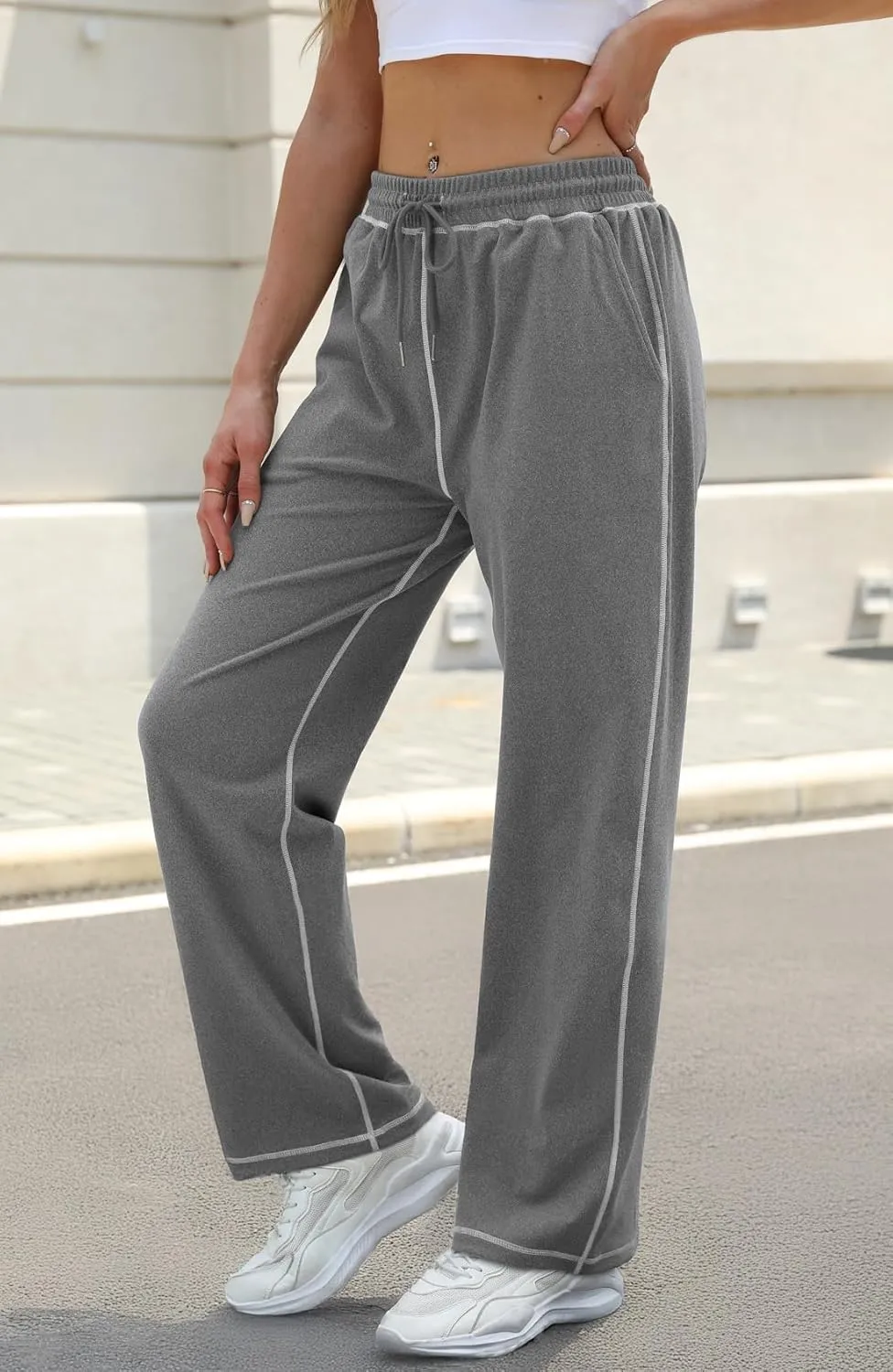 Baggy Sweatpants for Women Soft Lightweight Straight Leg Lounge Pants Stitching Wide Leg Sweatpants Women Casual
