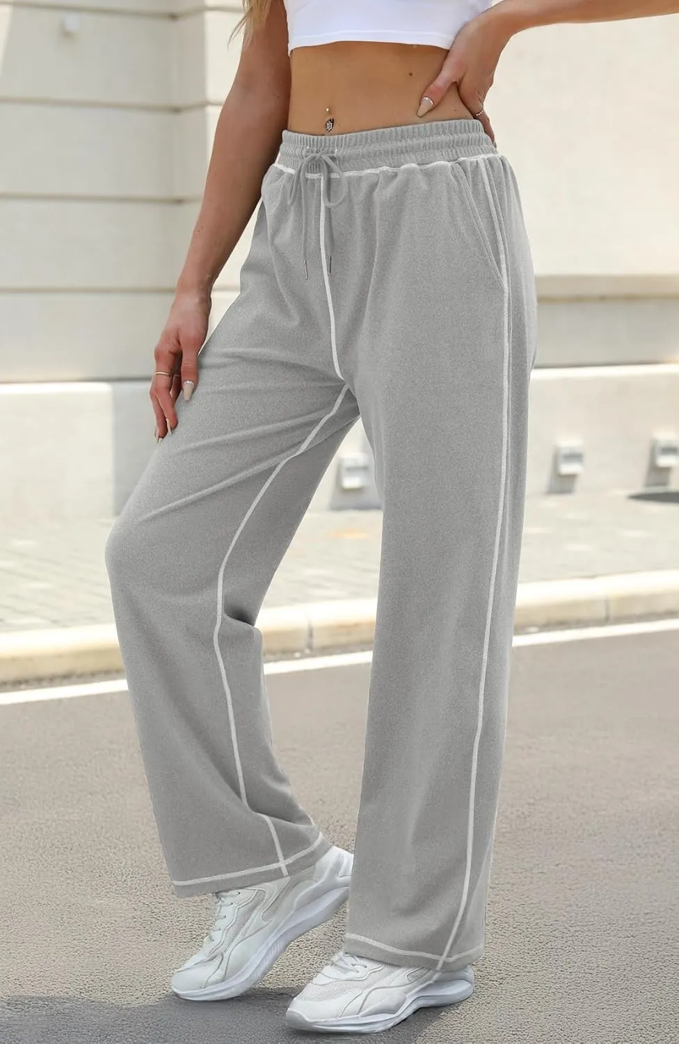 Baggy Sweatpants for Women Soft Lightweight Straight Leg Lounge Pants Stitching Wide Leg Sweatpants Women Casual