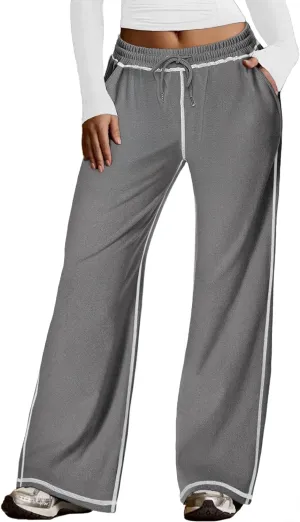 Baggy Sweatpants for Women Soft Lightweight Straight Leg Lounge Pants Stitching Wide Leg Sweatpants Women Casual