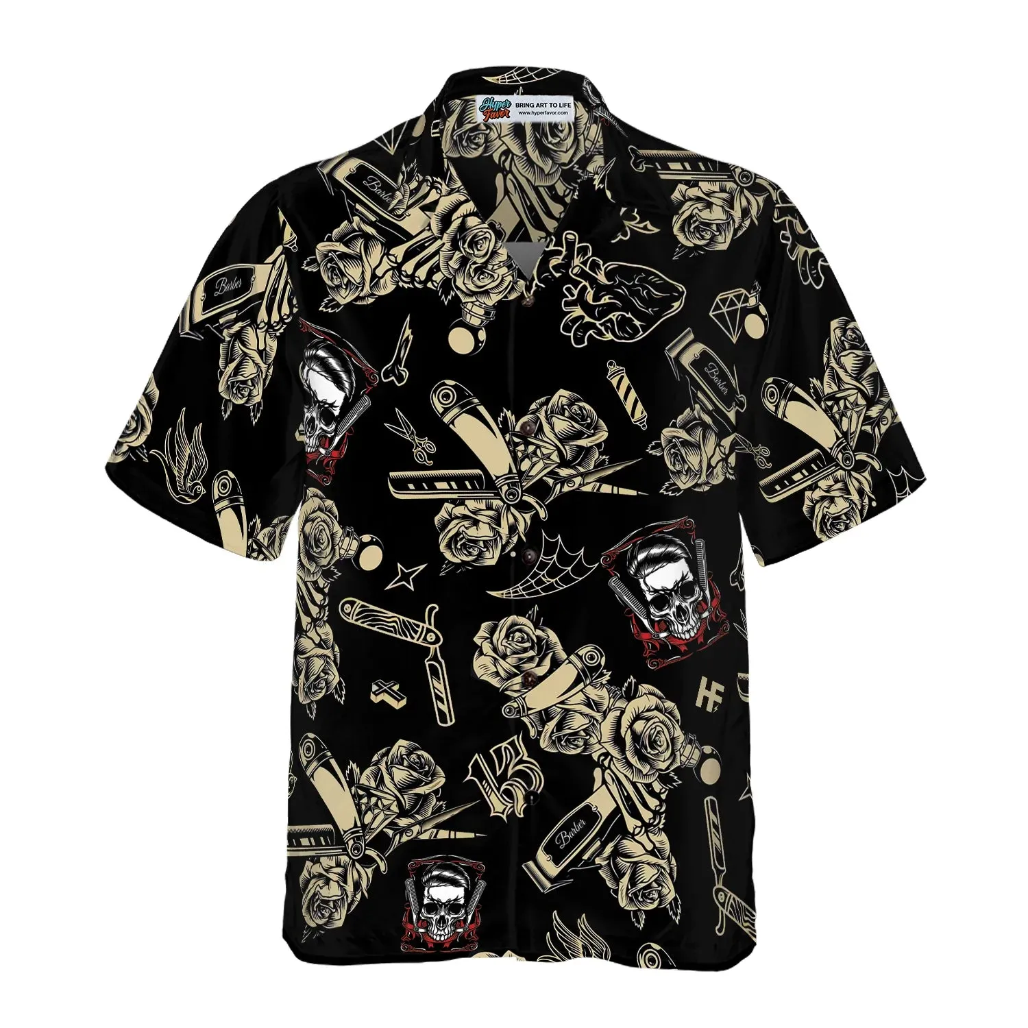Barber Shop Skull Hawaiian Shirt, Rose Aloha Shirt Summer For Men, Best Gift For Barber, Summer, Husband, Boyfriend