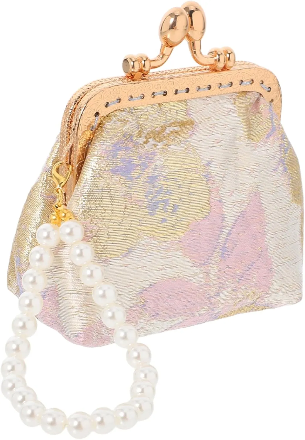 BESTYASH Pearl Adorned Chinese Brocade Hand Wallet Floral Clutch Bag for Women Souvenir Purse for Weddings