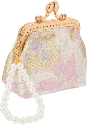 BESTYASH Pearl Adorned Chinese Brocade Hand Wallet Floral Clutch Bag for Women Souvenir Purse for Weddings